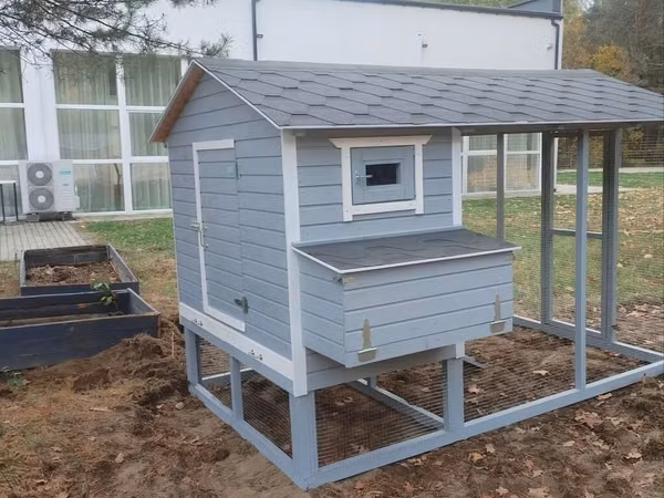 Taxta toyuq evi və açıq volyer - Material: keyfiyyətli taxta karkas