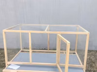 Taxta karkaslı, metal torlu geniş heyvan qəfəsi - Material: təbii — photo 1